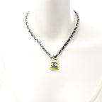 Chanel Necklace CC Logo Stainless Steel Leather Silver Black Yellow — view 6