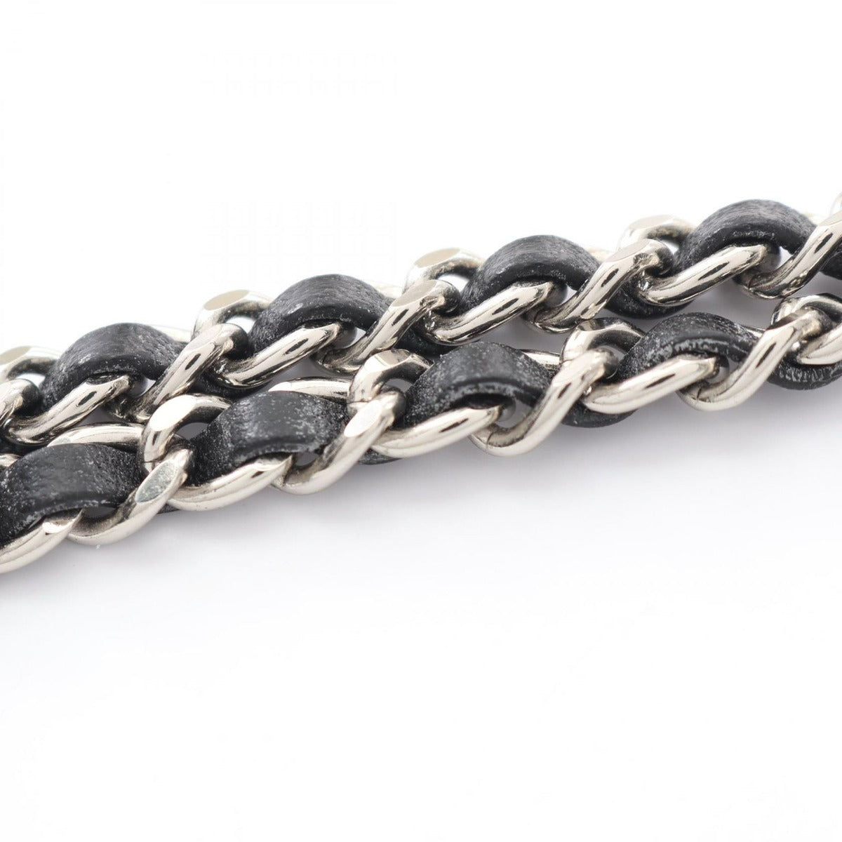 Chanel Necklace CC Logo Stainless Steel Leather Silver Black Yellow — view 7