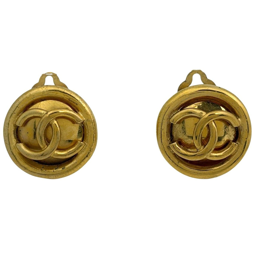 Chanel CC Logo Earrings Round Gold Plated