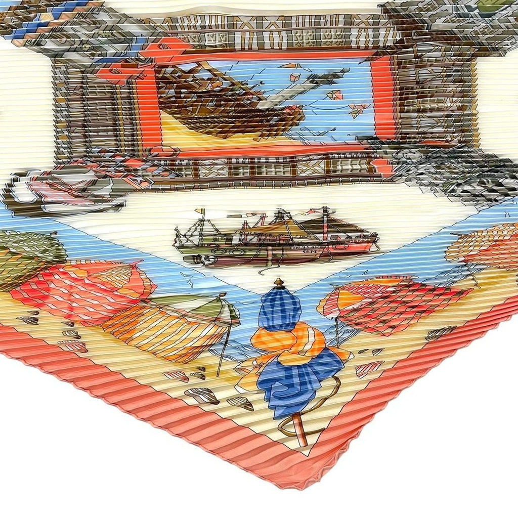 Hermes Scarf Silk Pleats Charmes Des Plages Normandes Charm of the Normandy — view 5