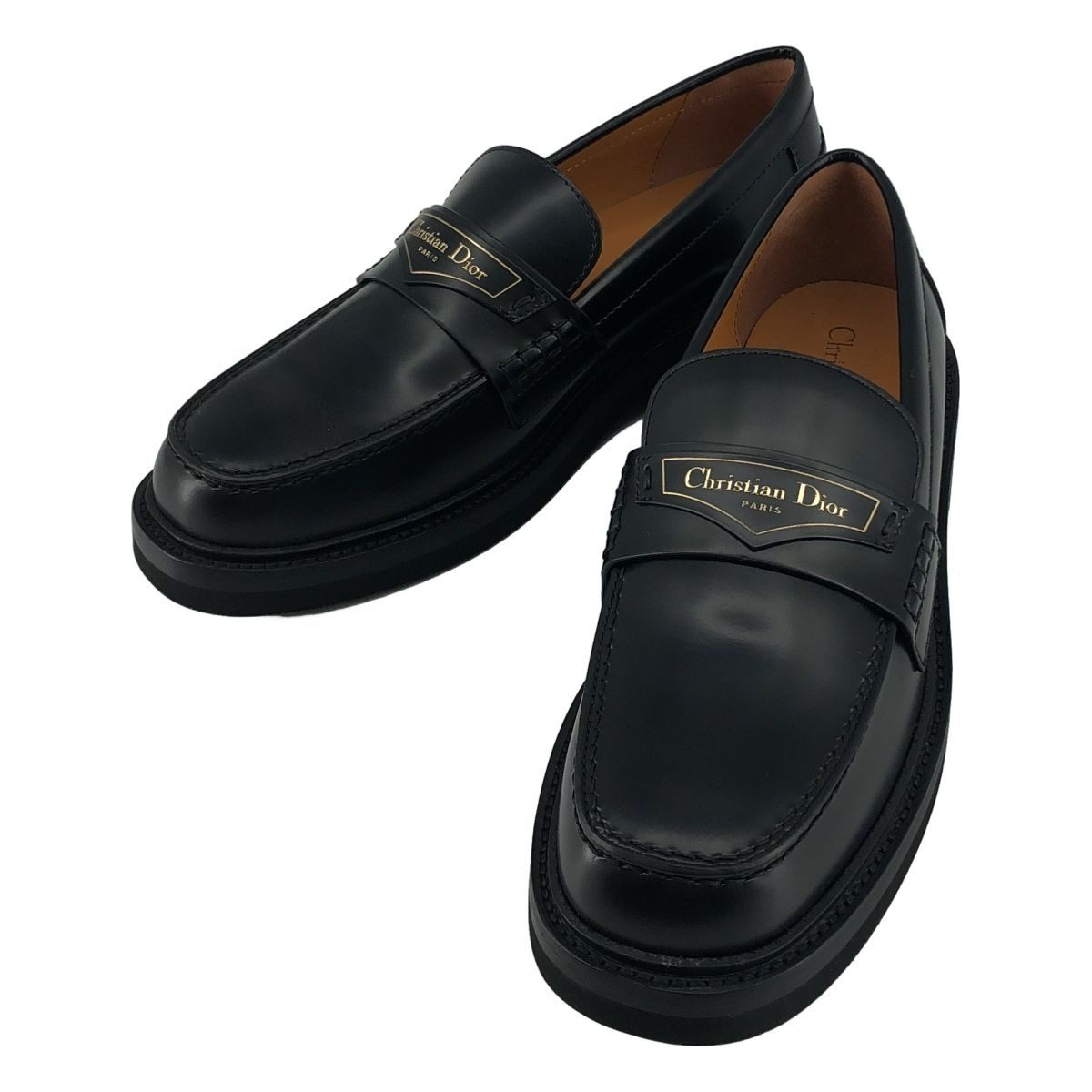 Dior Boy Leather Logo Loafers Shoes 38 Black