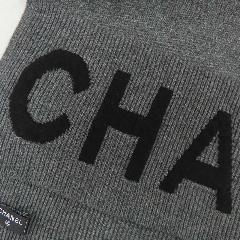Chanel Shawl Aaa623 Gray Black 2025 Cruises Cashmere Logo Simple — view 4