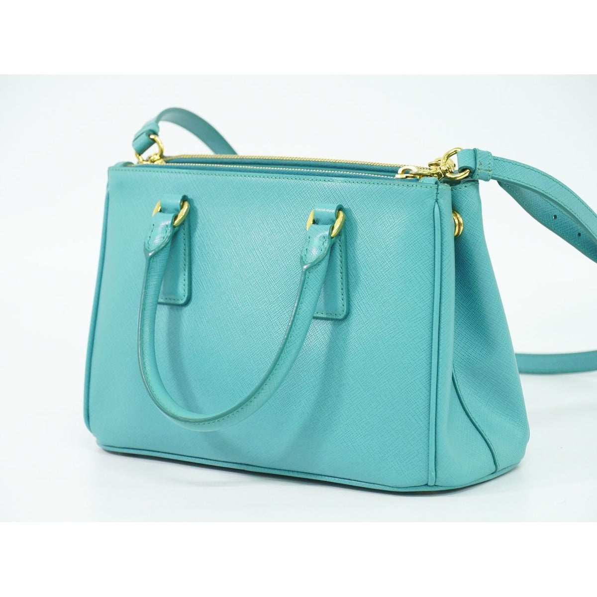 Prada Saffiano Leather 2-Way Shoulder Bag Pochette Turquoise — view 2