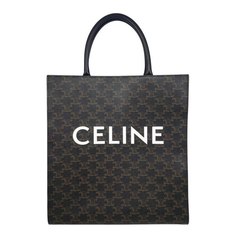Celine Tote Shoulder Bag Medium Vertical Cabas Triomphe Black Brown