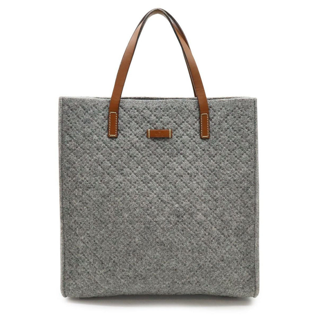 Gucci Diamante Tote Shoulder Bag Felt Wool Leather Gray Brown