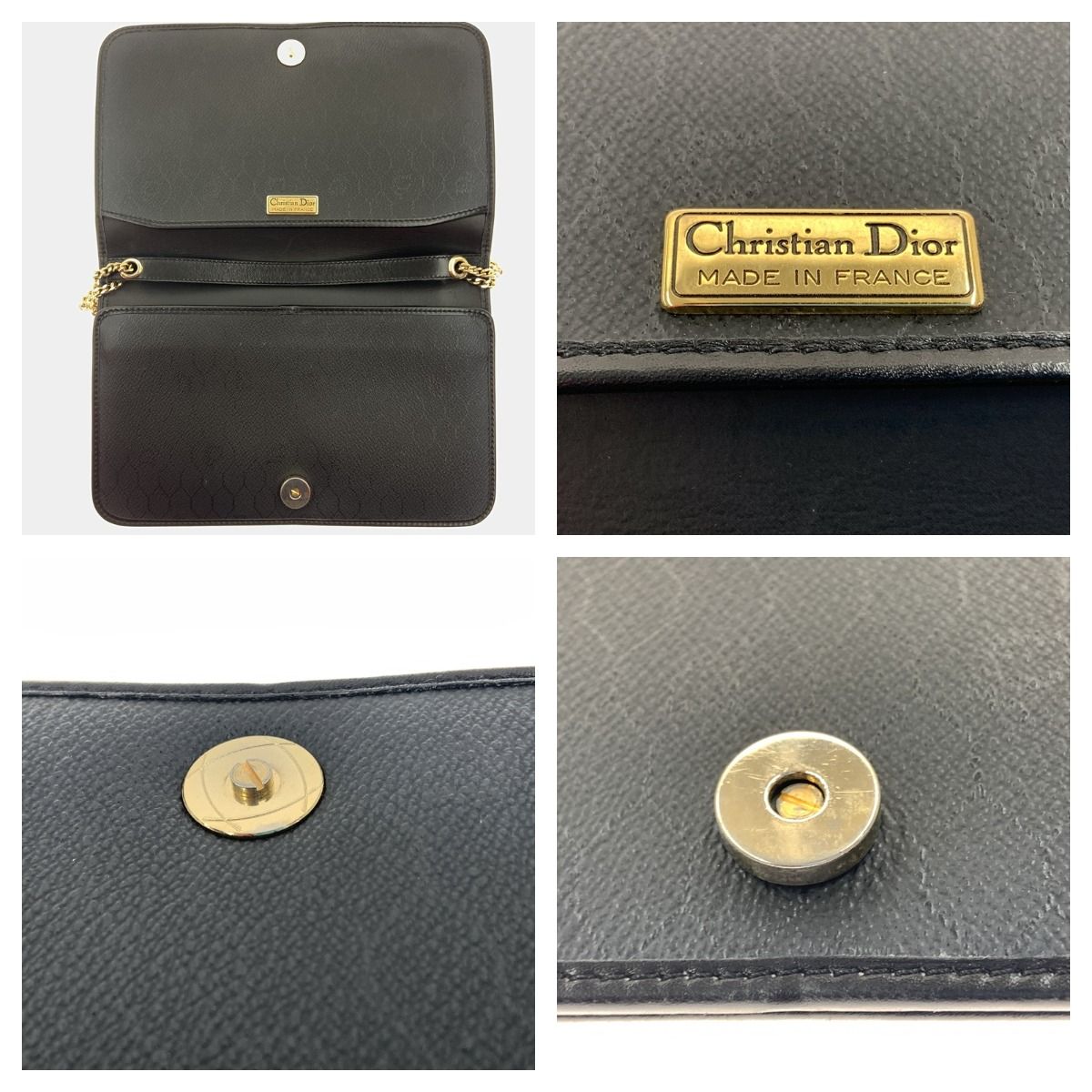 Christian Dior Honeycomb Pattern Chain Shoulder Bag Black — view 6