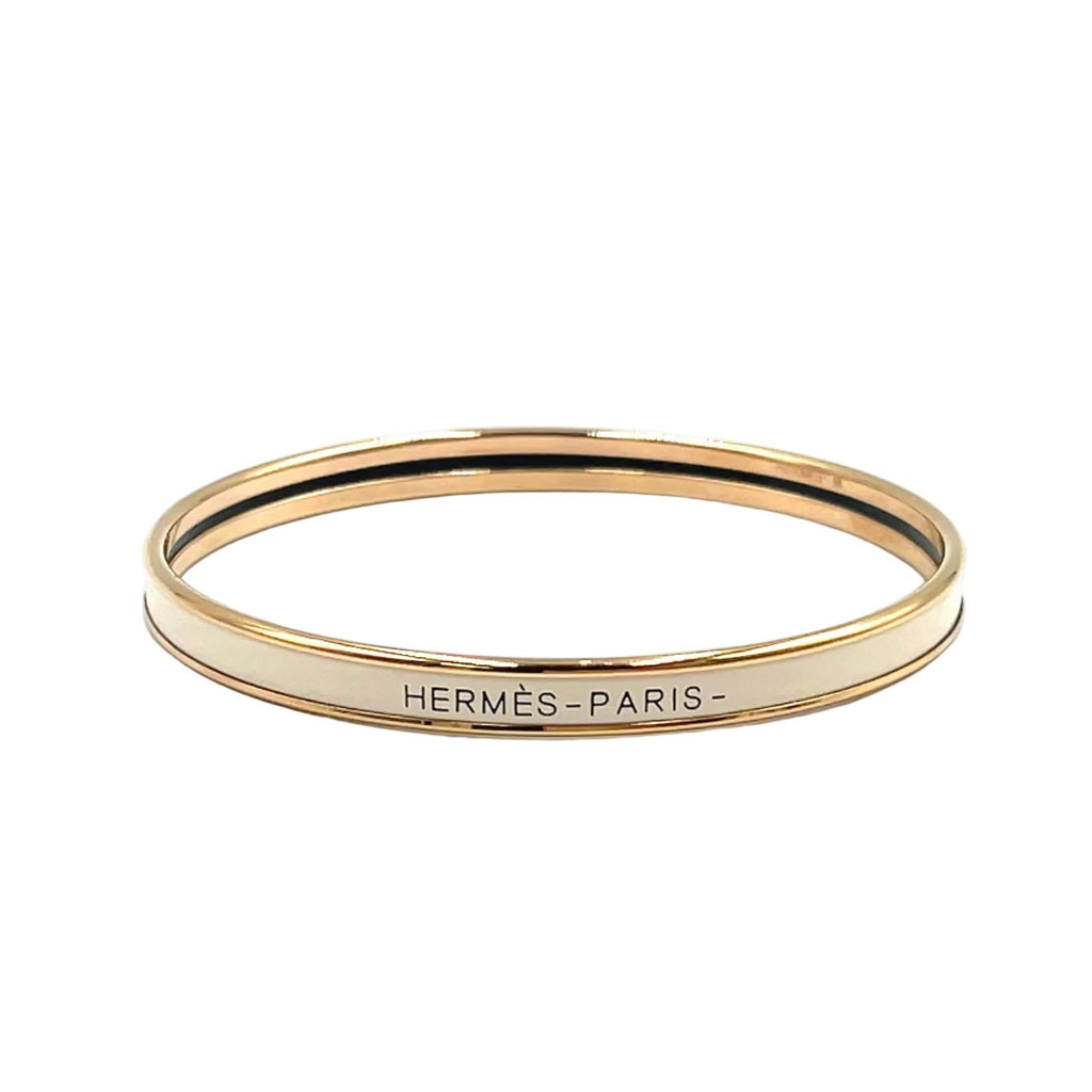 Hermes Uni Metal Enamel Ivory Gold Bangle Bracelet