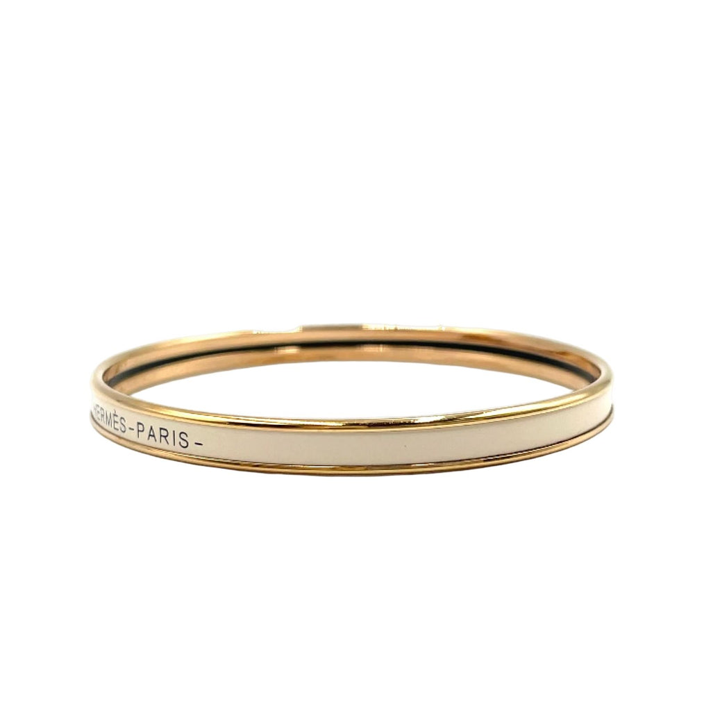 Hermes Uni Metal Enamel Ivory Gold Bangle Bracelet — view 2