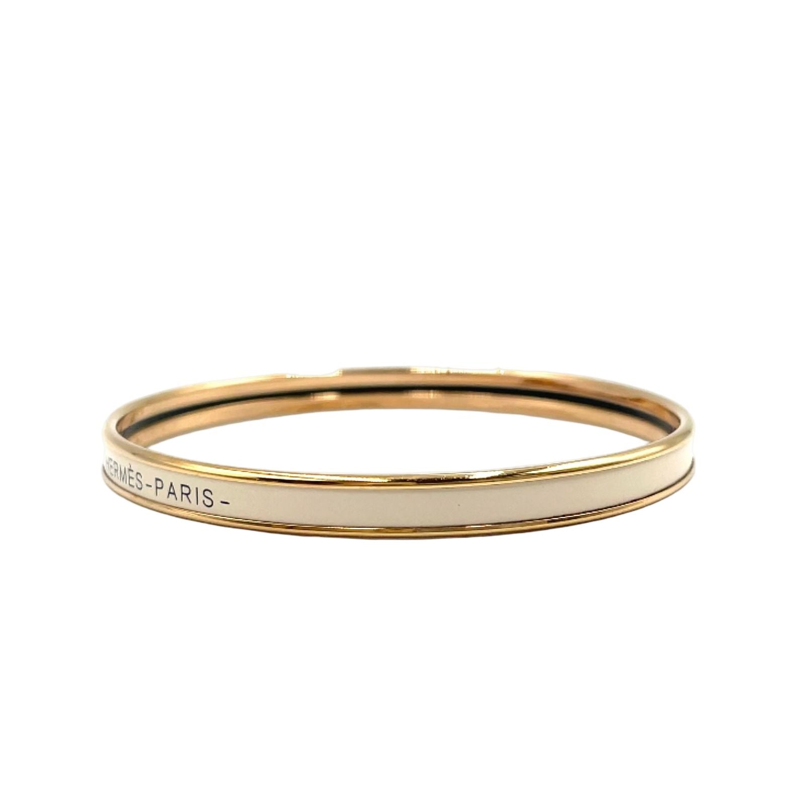 Hermes Uni Metal Enamel Ivory Gold Bangle Bracelet — view 2