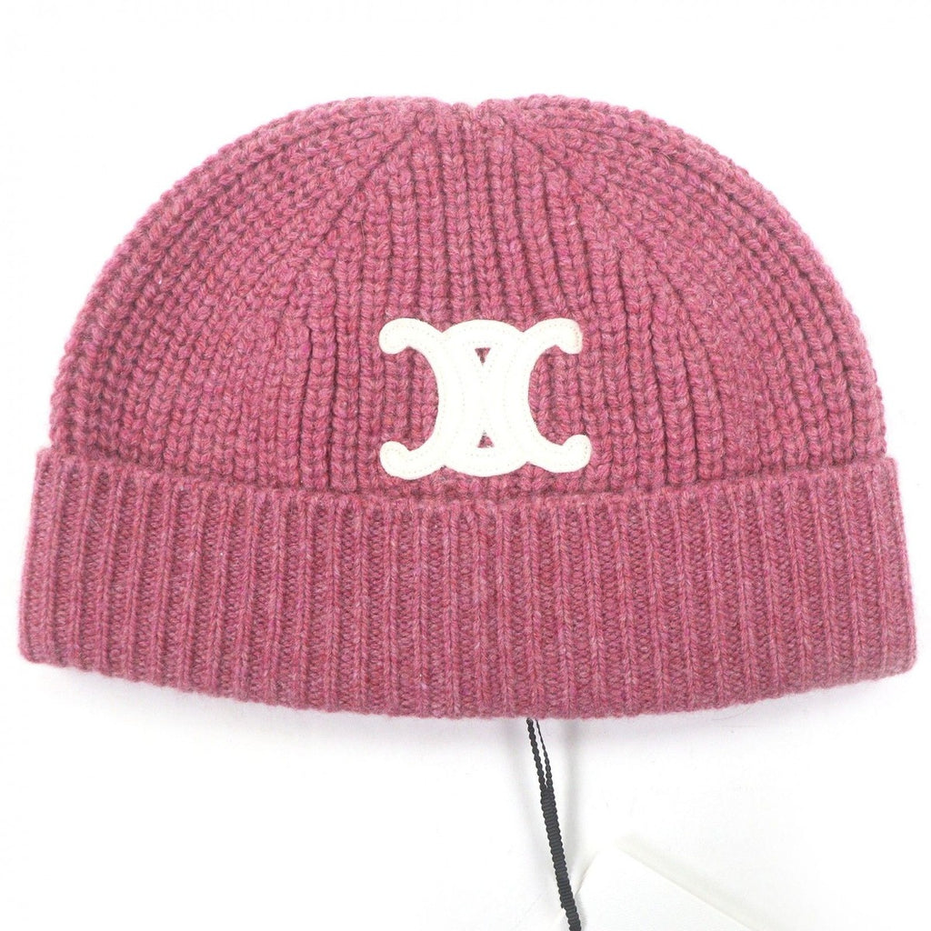 Celine Cashmere Triomphe Beanie Knit Cap Pink Hat — view 4