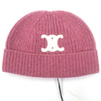 Celine Cashmere Triomphe Beanie Knit Cap Pink Hat — view 4