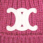 Celine Cashmere Triomphe Beanie Knit Cap Pink Hat — view 5