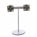 Chanel CC Logo Eyelet Square Earrings Black Gold