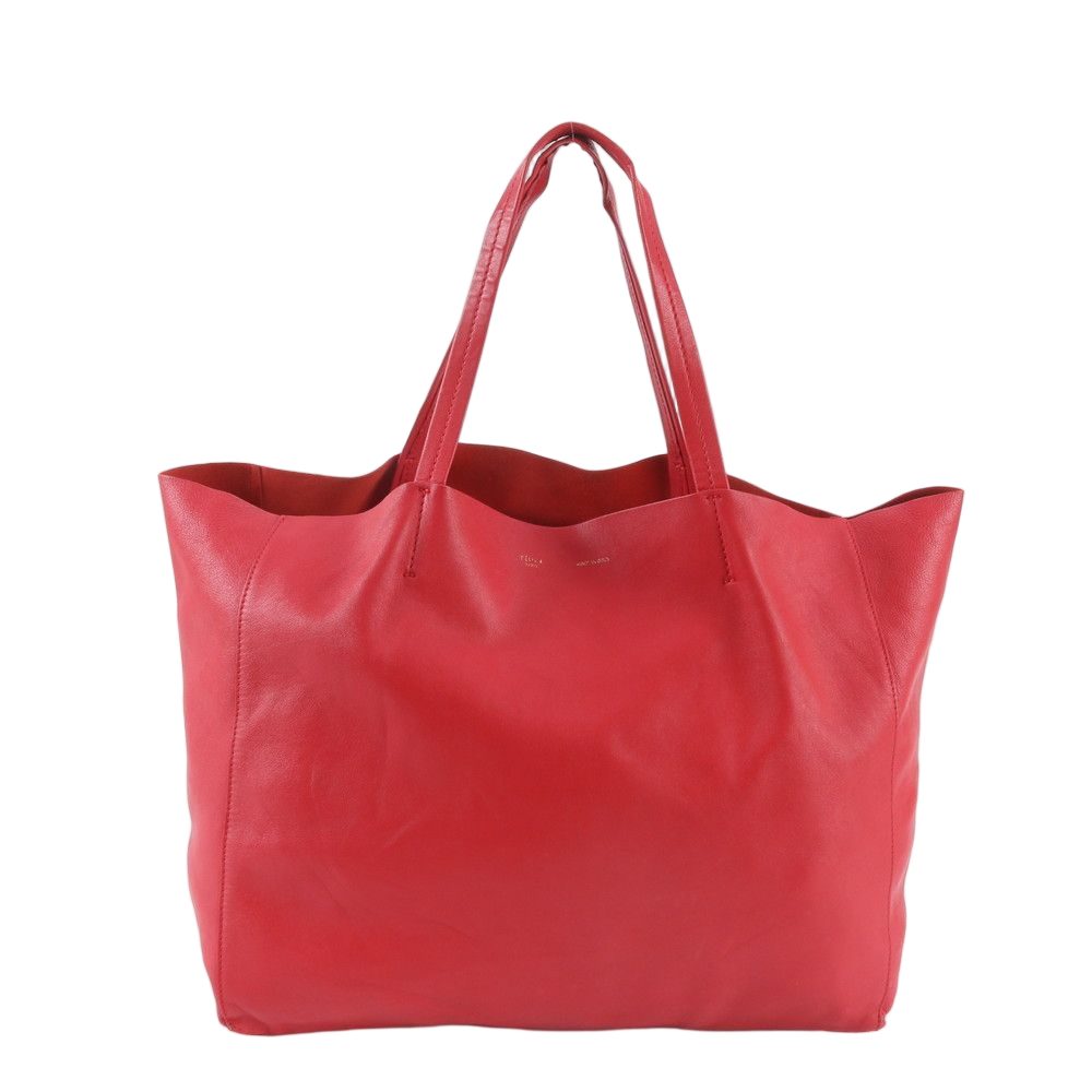Celine Horizontal Cabas Red Leather Tote Shoulder