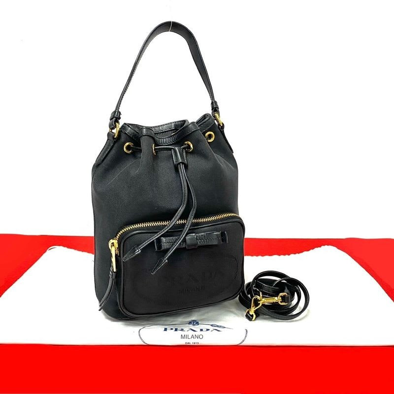 Prada Duet Logo Leather Canvas 2-Way Mini Shoulder Bag Handbag