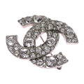 Chanel Crystal Embellished CC Logo Silver-Tone Brooch