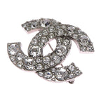 Chanel Crystal Embellished CC Logo Silver-Tone Brooch