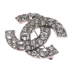 Chanel Crystal Embellished CC Logo Silver-Tone Brooch — view 2