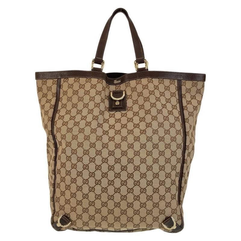 Gucci Abbey Brown Gold Hardware GG Canvas Leather Tote Bag