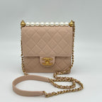 Chanel Quilted Chain Shoulder Faux Pearl Baby Pink Gold Lambskin Bag — view 2