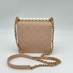 Chanel Quilted Chain Shoulder Faux Pearl Baby Pink Gold Lambskin Bag — view 3