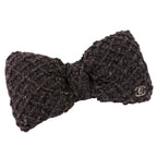 Chanel CC Logo Ribbon Tweed Barrette Black