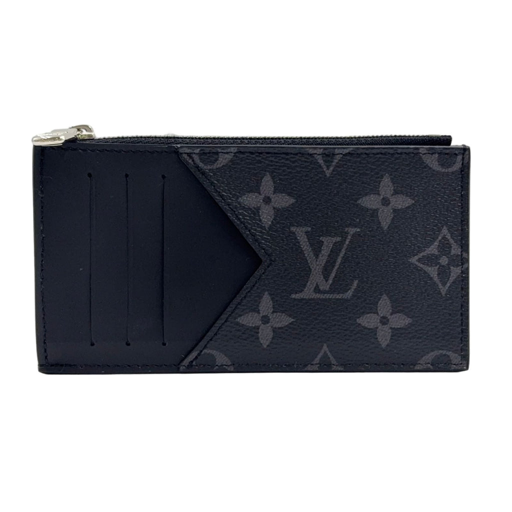 Louis Vuitton Coin Card Holder Monogram Eclipse Leather Black Case Silver