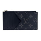 Louis Vuitton Coin Card Holder Monogram Eclipse Leather Black Case Silver
