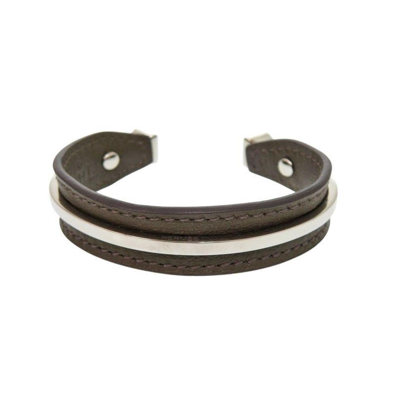 Hermes Bangle Vorsoft Metal Brown Silver Bracelet 1189 — view 4