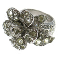 Chanel Camellia Rhinestone Ring Silver