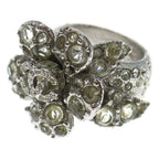 Chanel Camellia Rhinestone Ring Silver