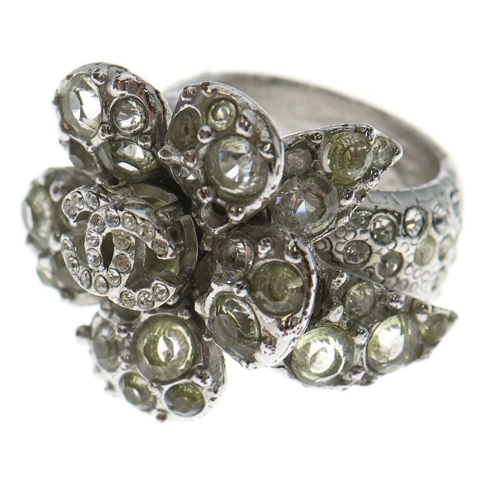 Chanel Camellia Rhinestone Ring Silver
