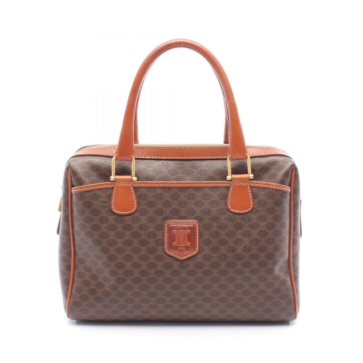 Celine Tote Macadam Dark Brown Canvas Leather Handbag