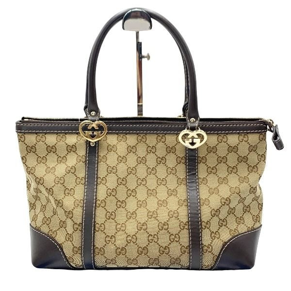 Gucci GG Pattern Handbag Canvas Tote Bag Beige