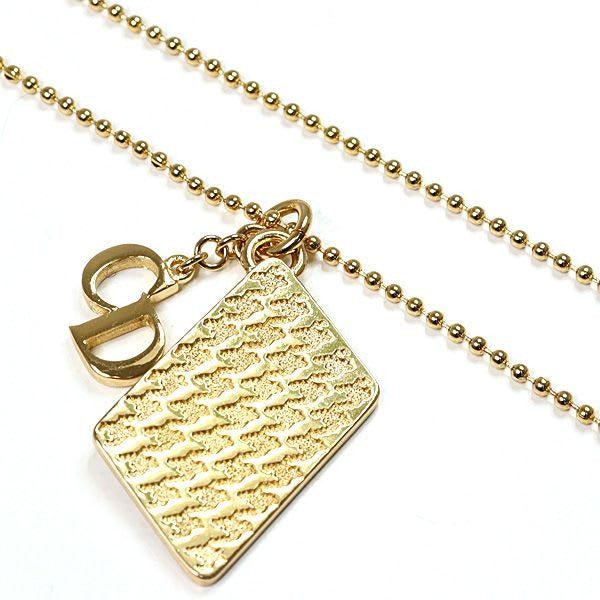 Dior Houndstooth Long Necklace Gold Color Metal 81.5 cm CD Logo — view 2