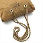 Prada Triangle Logo Nylon Tessuto Chain Tote Camel — view 6