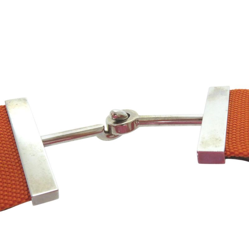 Hermes Hook Belt Waist Nylon Metal Orange Engraved I 0566 — view 6