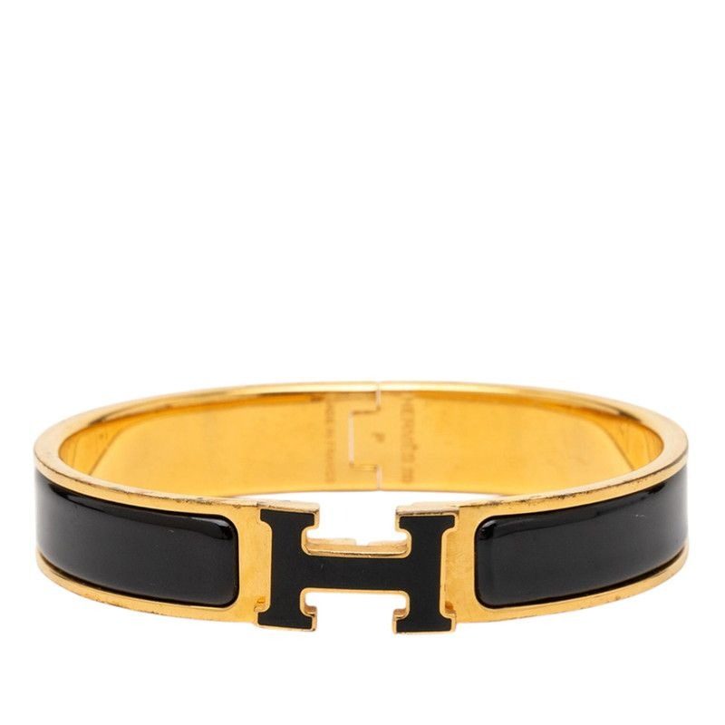 Hermes Click PM Glitter Bangle Gold Black Plated Bracelet