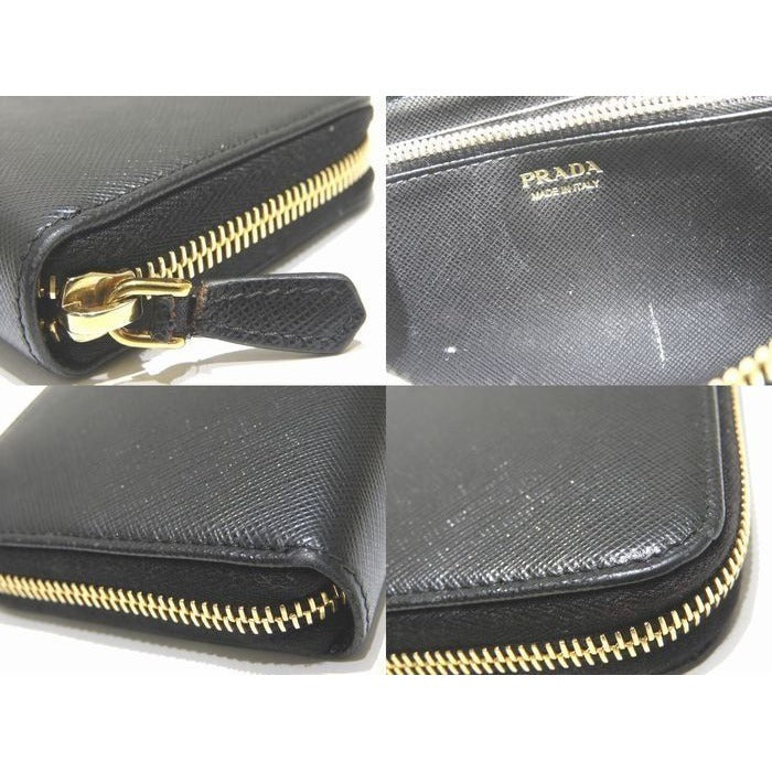 Prada Zip Around Wallet Saffiano Leather Black Gold — view 2