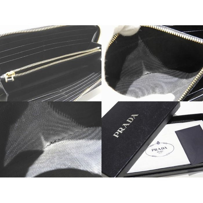 Prada Zip Around Wallet Saffiano Leather Black Gold — view 3