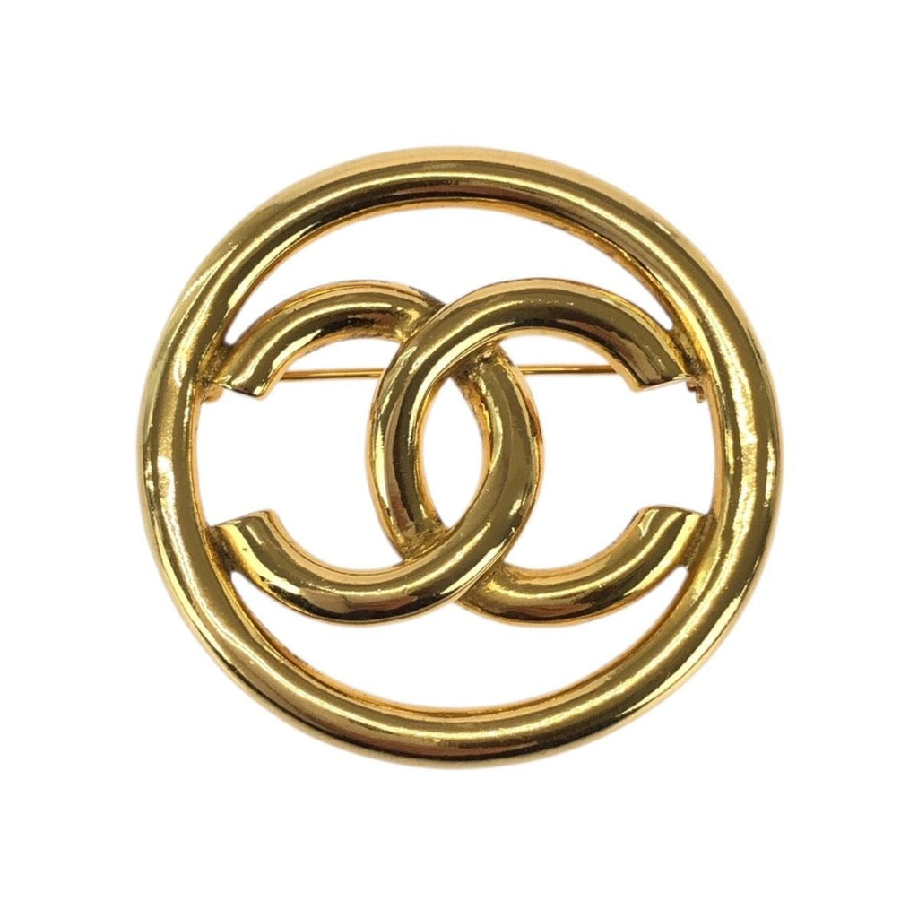 Chanel Vintage CC Logo Gold Plated Brooch 93