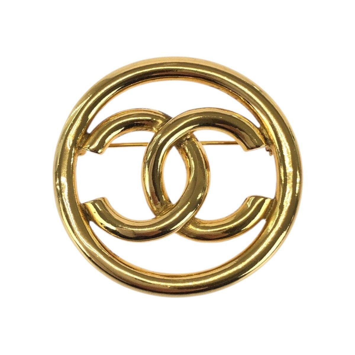 Chanel Vintage CC Logo Gold Plated Brooch 93