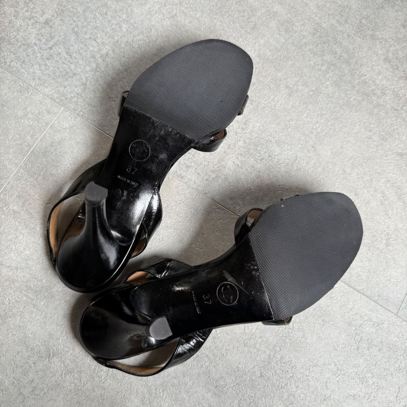 Chanel Logo Sandals Patent Leather Black Gold 37 — view 8