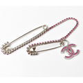 Chanel Brooch Pin Rhinestone Silver Magenta
