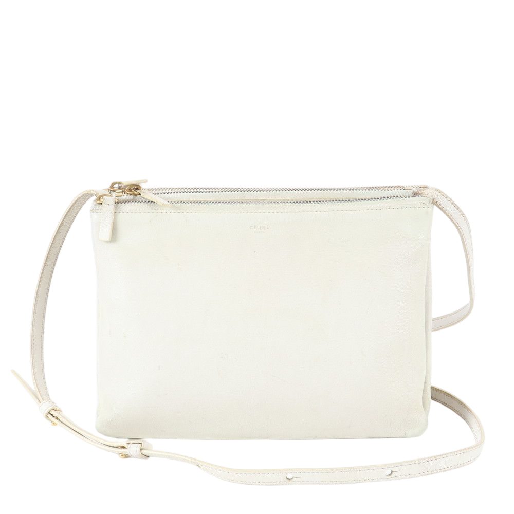 Celine Trio Crossbody Ivory Leather Shoulder Bag