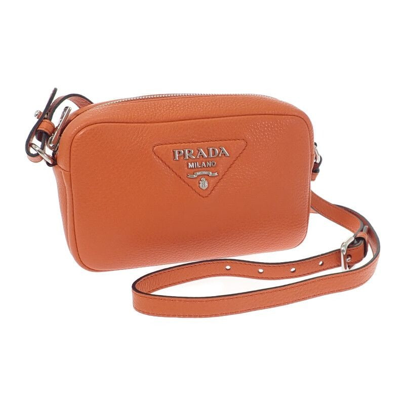 Prada Vittero Dino Soft 1 Bh192 Shoulder Bag Leather Orange Silver Hardware