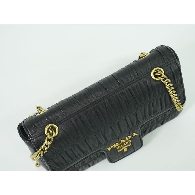 Prada Nappa Gaufre Chain Shoulder Bag Pochette Leather Black — view 5