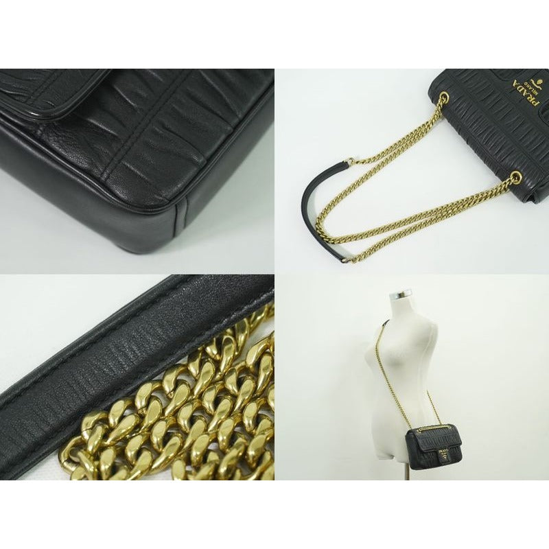 Prada Nappa Gaufre Chain Shoulder Bag Pochette Leather Black — view 6