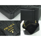 Prada Nappa Gaufre Chain Shoulder Bag Pochette Leather Black — view 7