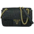 Prada Nappa Gaufre Chain Shoulder Bag Pochette Leather Black